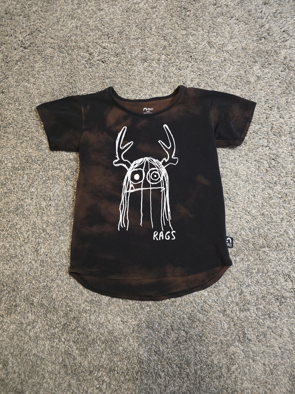 RAGS Kids Black Tie-Dye Antler Graphic Tee